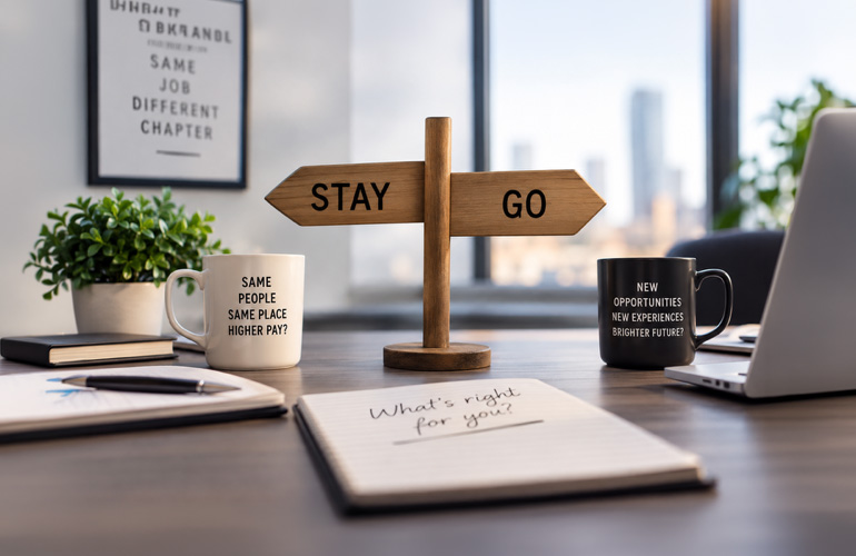 Photo with a sign saying "Stay or Go"